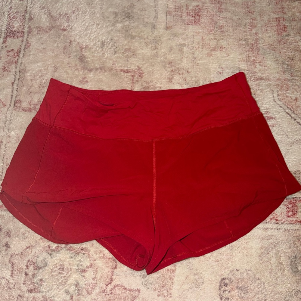 High-Waist Red Women’s Athletic Shorts